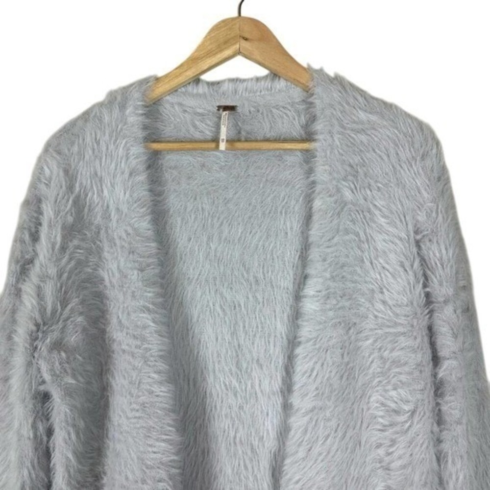 Free People Fuzzy Eyelash Knit Open Front Cardigan in Silver Cloud Cozy Size XS - Picture 3 of 5